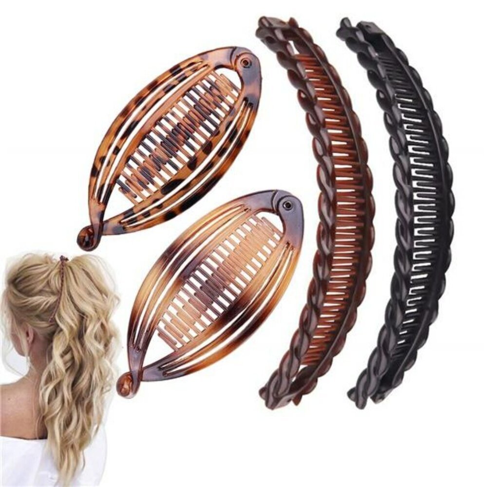 Vintage banana hair clips set 4pcs double comb fishtail hair accessories women